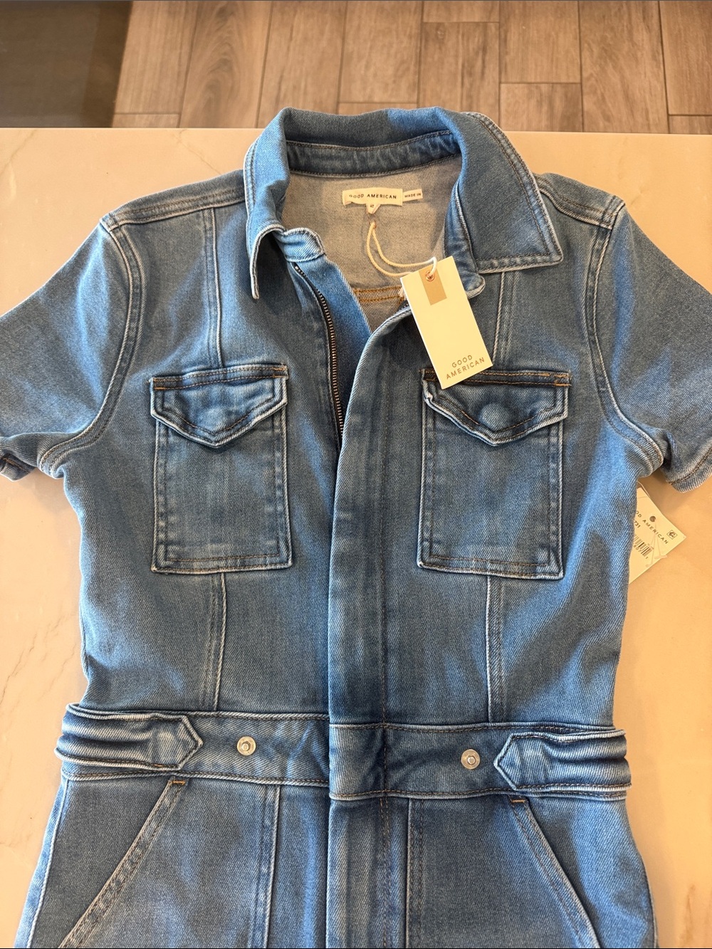 Good American Light Blue Denim Jumpsuit Romper
